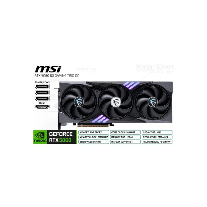 Tarjeta gráfica GeForce RTX 5060 MSI Gaming Trio OC 8GB 128 bit - Rendimiento y estilo superior