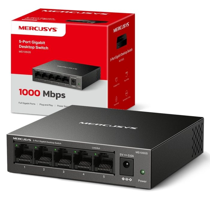 Switch de red TP-Link Mercusys MS105GS, 5 puertos Gigabit, alto rendimiento y diseño compacto