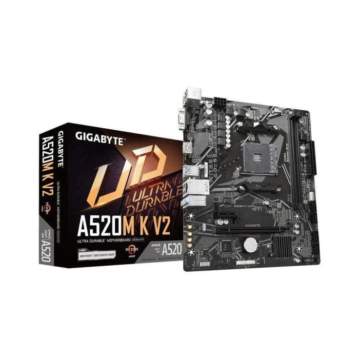 Placa base Gigabyte A520M K V2 AM4, ideal para Ryzen, soporte DDR4, rendimiento óptimo compacto.