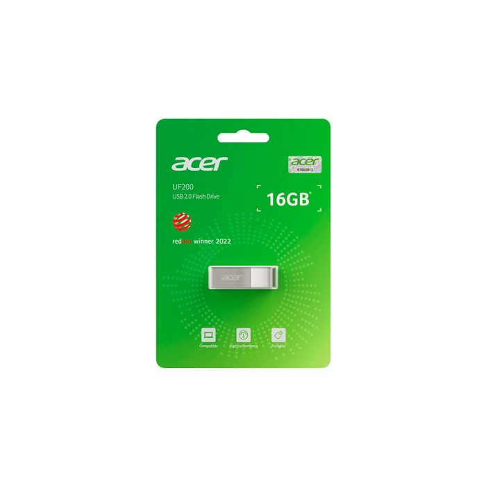 Memoria USB Acer UF200 de 16GB, rápida y portátil - Ideal para almacenamiento y transferencias fáciles