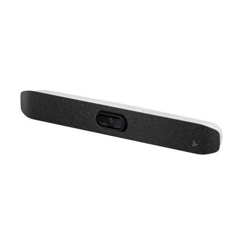 Poly Studio V12: Barra de video USB HD, conexión fácil, sin suministro eléctrico, ideal para videoconferencias.