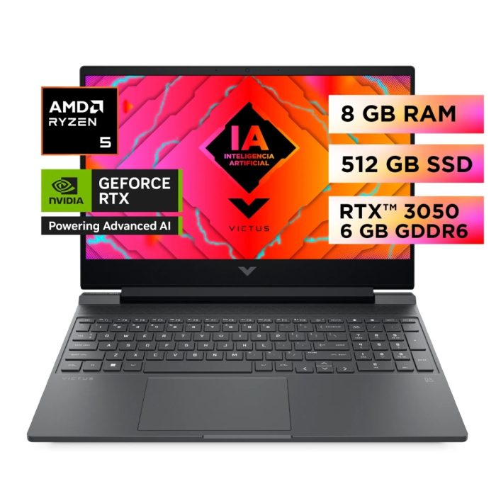 HP Victus 15.6" con AMD Ryzen 5, 8GB DDR5, 512GB SSD y RTX 3050 - Ideal para gaming y productividad
