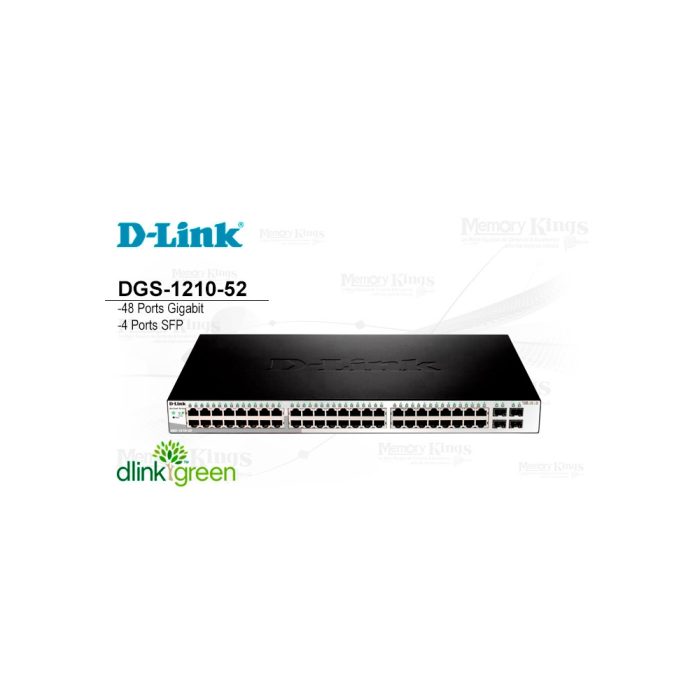 D-Link DGS-1210-52 switch GbE 48 puertos Smart con SFP y montaje en rack, ideal para redes eficientes