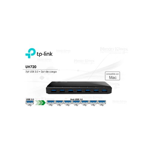 HUB USB TP-LINK UH720 de 7 puertos, alta velocidad 5Gbps, compacto y versátil para tus dispositivos.
