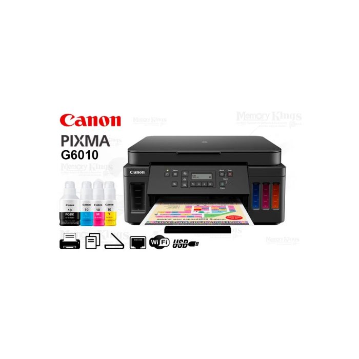 Impresora multifuncional Canon Pixma G6010, WiFi, LAN, USB, impresión a color, ideal para oficina