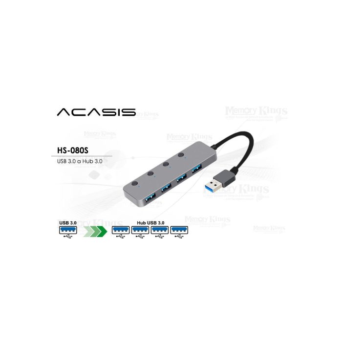 HUB USB 4 Puertos ACASIS HS-080S de Aluminio, Conectividad Rápida y Diseño Moderno