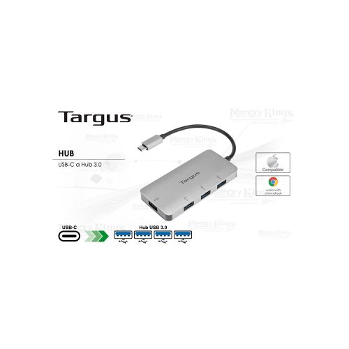 Hub USB-C Targus ACH226BT con 4 puertos USB-A 3.0 para PC y Mac - Conectividad rápida y versátil