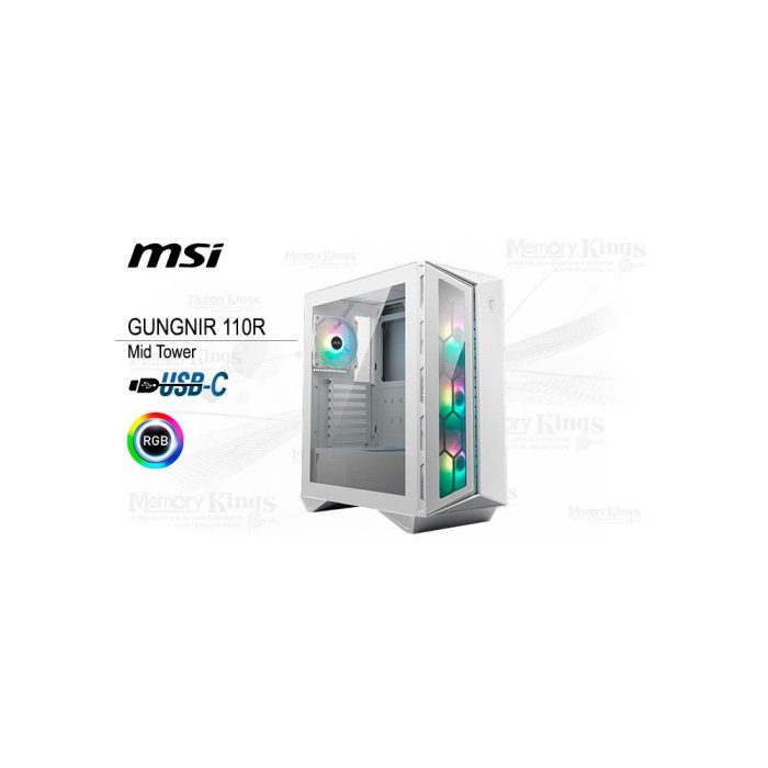 Caja Mid Tower MSI MPG GUNGNIR 110R en blanco, diseño elegante y espacioso para máximo refrigeración