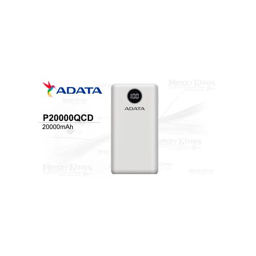 Power Bank ADATA P20000QCD 20000 mAh - Carga Rápida, Blanco, Compatible con Múltiples Dispositivos