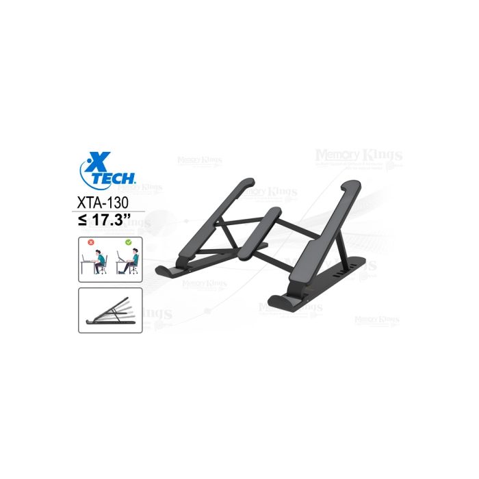 Soporte plegable para laptop de 17.3" Xtech XTA-130, ajustable y portátil para comodidad y ergonomía