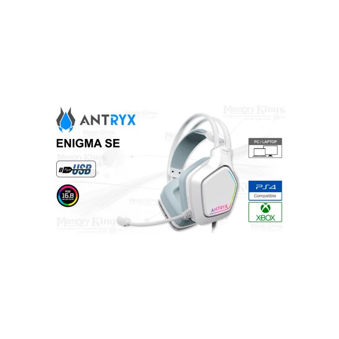 Auriculares gaming ANTRYX Enigma SE 7.1 con vibración y RGB, USB, color blanco - Sonido envolvente
