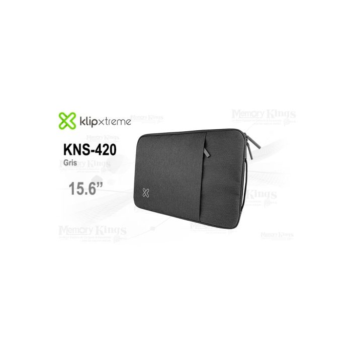 Funda para notebook Klip Xtreme de 15.6", poliéster gris con bolsillo adicional