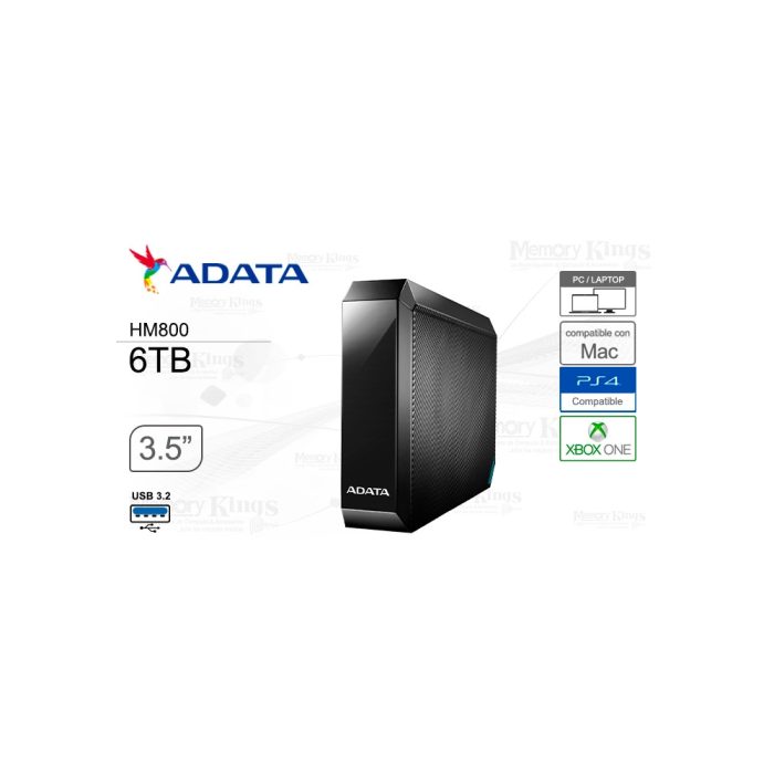 Disco duro externo de 6TB ADATA HM800, USB 3.0, 3.5", color negro, gran capacidad y velocidad