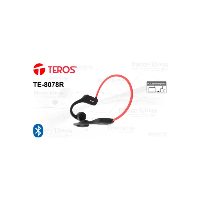 Auricular Teros TE-8078R deportivos azul y rojo, Bluetooth, diseño ligero y cómodo para entrenamiento