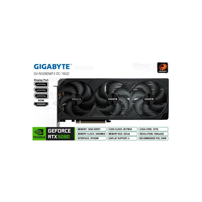 Tarjeta gráfica GeForce RTX 5080 16GB GIGABYTE Windforce OC - Rendimiento excepcional y conectividad avanzada