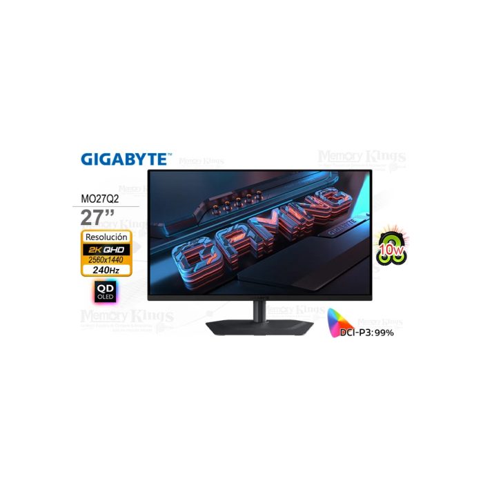 Gigabyte MO27Q2 monitor 27" QHD QD-OLED 240Hz, 0.03ms, rotación y altavoces integrados