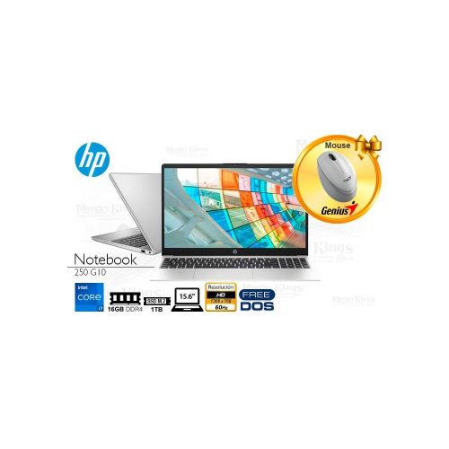 Laptop HP 250 G10, Intel Core i7-1355U, 16GB RAM, 15.6" pantalla, Gráficos UHD, rápida y potente