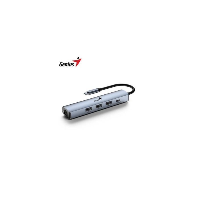 HUB USB-C Genius UH-545 con 1 puerto Ethernet y 3 USB-A, conexión rápida y eficiente