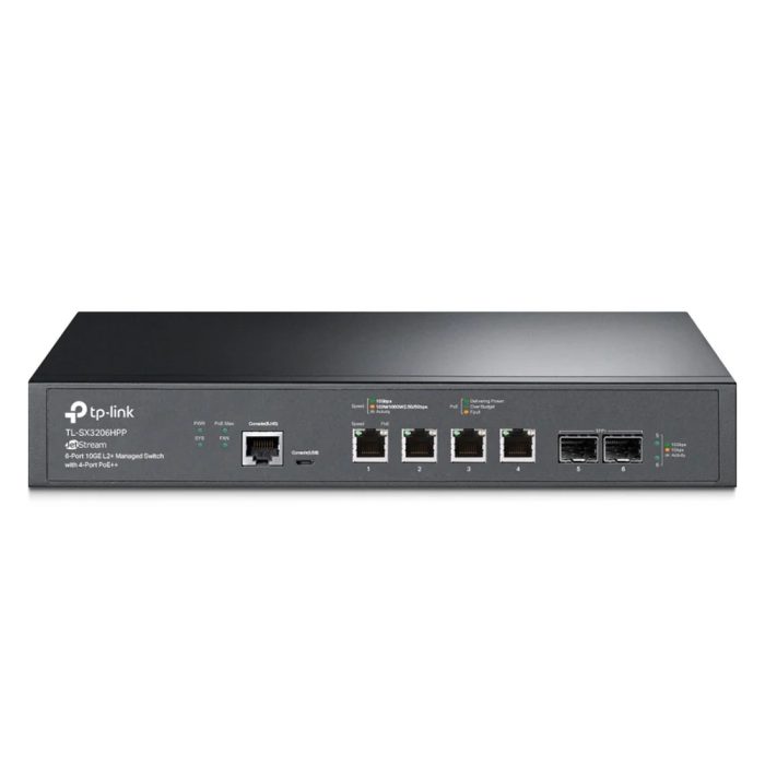 Conmutador TP-Link JetStream TL-SX3206HPP, gestionado, 6 puertos PoE++ (200W), sobremesa y rack