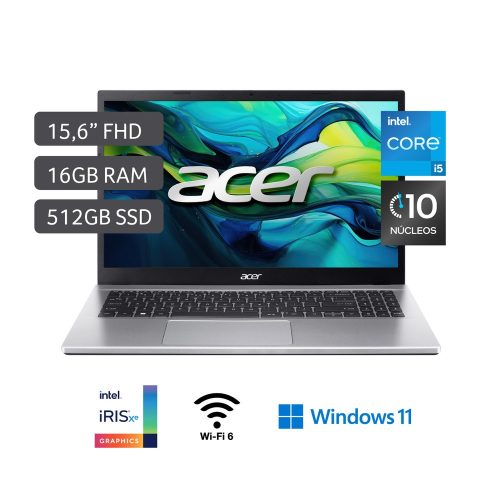 Laptop Acer Aspire 15.6" - Intel Core i5, 16GB RAM, 512GB SSD, Windows 11 - Rendimiento y estilo