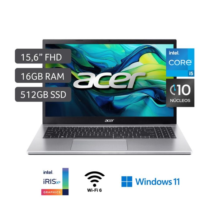 Laptop Acer Aspire 15.6" - Intel Core i5, 16GB RAM, 512GB SSD, Windows 11 - Rendimiento y estilo
