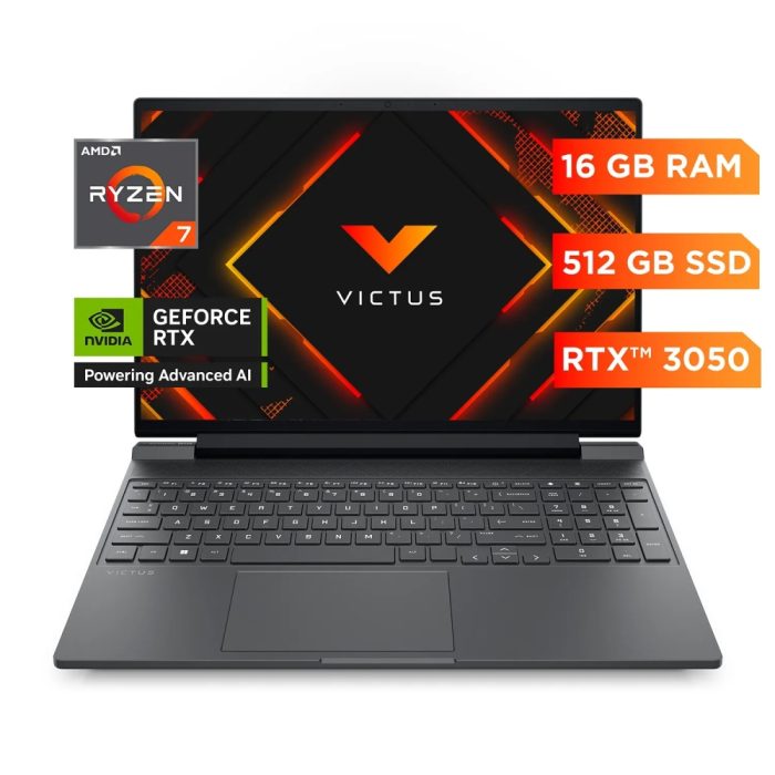 HP Victus 15.6" FHD Gaming Laptop - Ryzen 7, 16GB RAM, 512GB SSD, FreeDOS, Ideal para Gamers