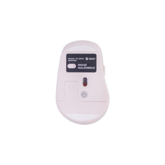 Mouse inalámbrico TEROS TE-1234S 2.4GHz con 6 botones y conexión USB - Color rosado elegante
