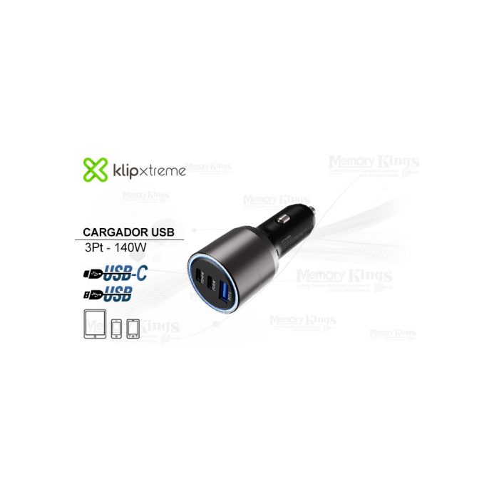 Cargador de Coche Klip Xtreme KCC-140 con 3 Puertos USB - Carga Rápida para Todos tus Dispositivos