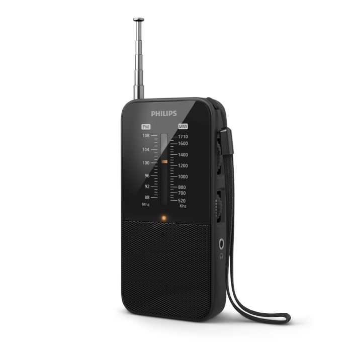 Radio portátil Philips TAR1509 AM/FM con Aux-In 3.5mm en color negro - Sonido claro y compacto