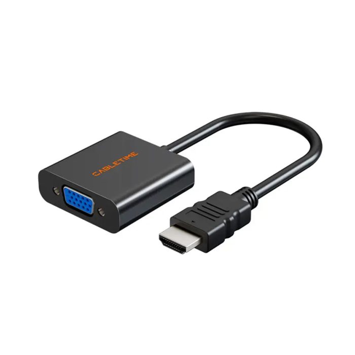 Adaptador HDMI a VGA CableTime CP52B - Conversiones 1080p, Compacto y Eficiente, Ideal para Proyectores