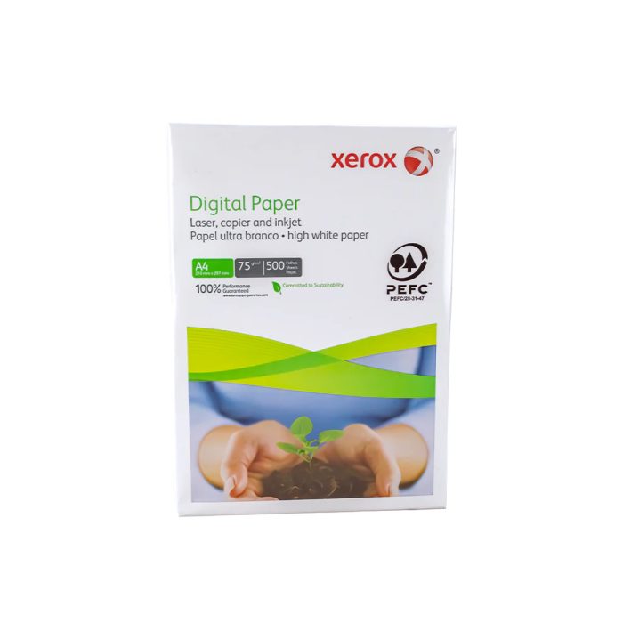 Papel Xerox A4 75g, 500 hojas, ideal para impresoras, alta calidad y rendimiento excepcional.