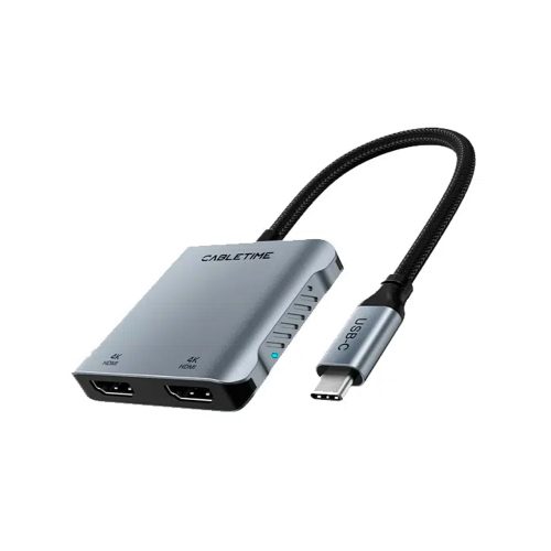Adaptador USB-C a DUAL HDMI CABLETIME CB73G 4 en 1 - Conexión Rápida y Compatible con Todos los Dispositivos