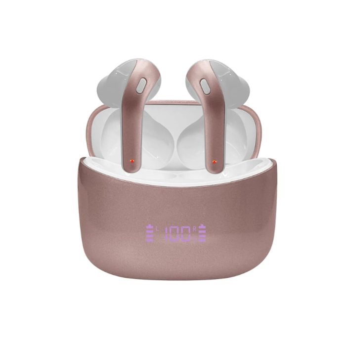 Audífonos Bluetooth TEROS TE-8074GR TWS Rosa/Dorado - Sonido Inmersivo y Conexión Inmediata