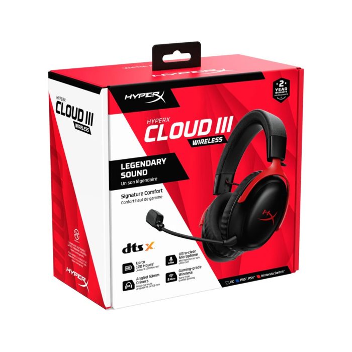 Auriculares HyperX Cloud III Gaming - Cableados, tamaño completo, 3,5 mm y USB - Color negro, sonido envolvente