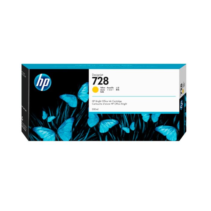 Tinta HP 728A Amarilla de 300ml – Alta calidad de impresión para tu impresora HP, ideal para documentos vivos.