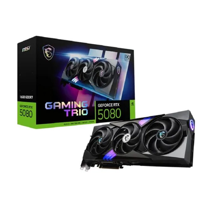 Tarjeta de video MSI RTX 5080 Gaming Trio OC con 16GB, HDMI, DP, PCIe – Rendimiento superior para gamers