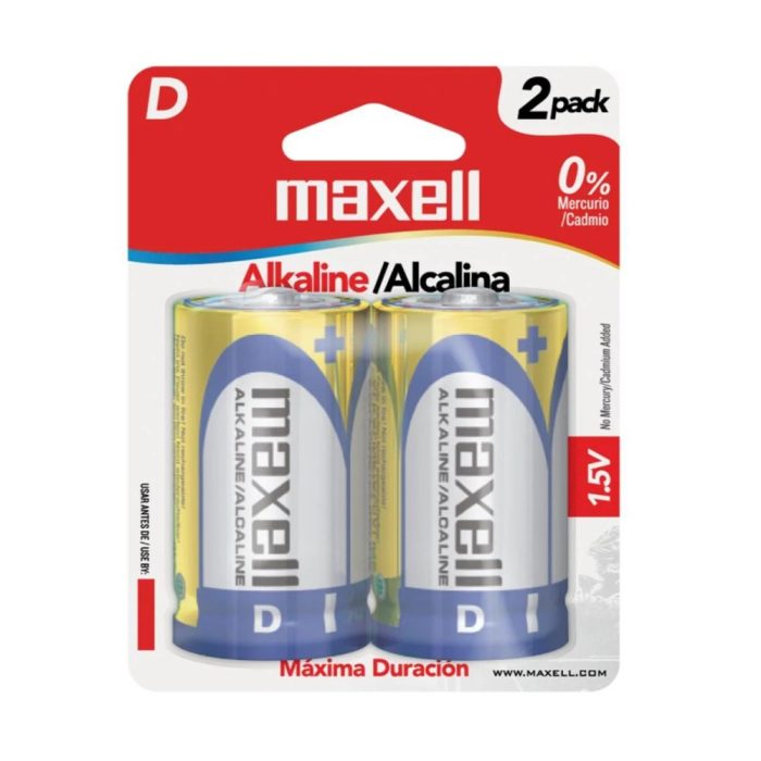 Batería Alcalina Maxell LR20 D de 1.5V - Paquete de 2, Potente y Duradera para Dispositivos Electrónicos