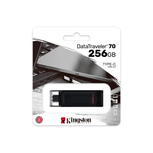 Memoria Flash USB-C Kingston DataTraveler 70, 256GB, Velocidad 3.2 Gen 1, Ideal para Almacenamiento Rápido