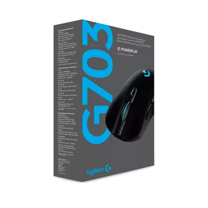 Mouse Logitech G703 Lightspeed Inalámbrico Negro - Alta Precisión, Ligero y Ergonómico para Gaming