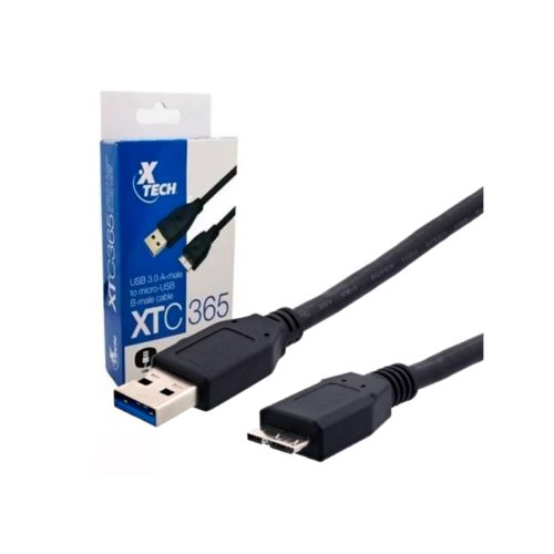 Cable de Datos Xtech XTC-365 USB a Micro USB 3.0 de 91 cm - Conexión Rápida para Discos Duros - Negro