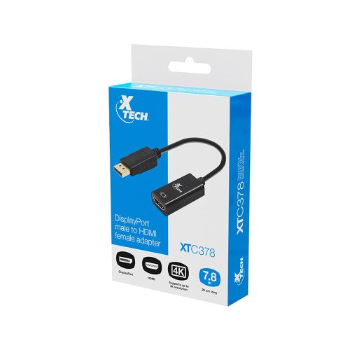 Adaptador de Pantalla Xtech de 20 pines DisplayPort a HDMI 19 pines, Color Negro - Conexión Rápida