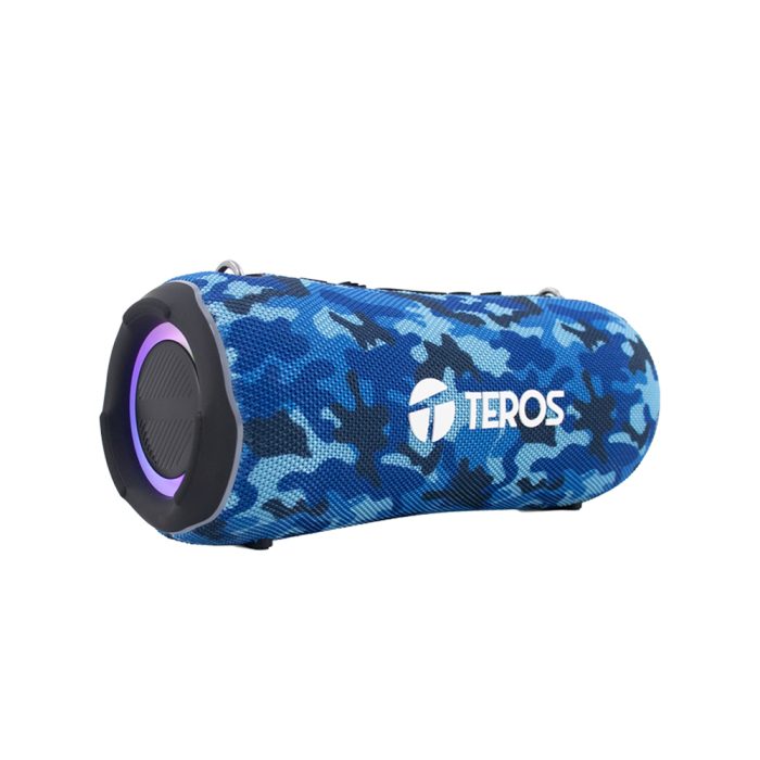 Parlante Bluetooth TEROS Ultra TE-6046BM, RGB, TWS, Camuflado Azul Militar – Sonido Potente y Estilo Único