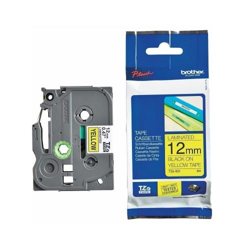 Cinta de Etiquetado Brother TZE631 1/2" (12mm) Black on Yellow - Ideal para Organización y Etiquetas
