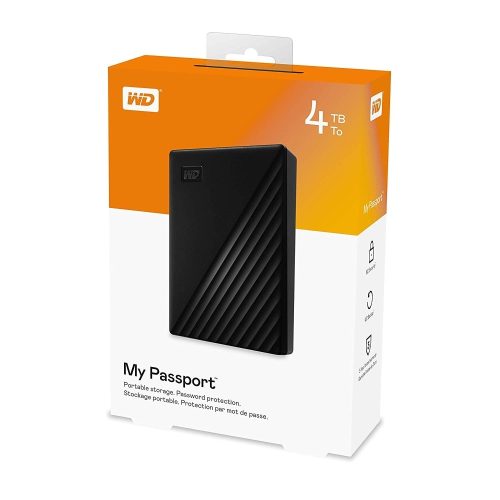 Disco duro externo WD My Passport 4 TB USB 3.2 - Cifrado AES 256 bits, portátil y seguro