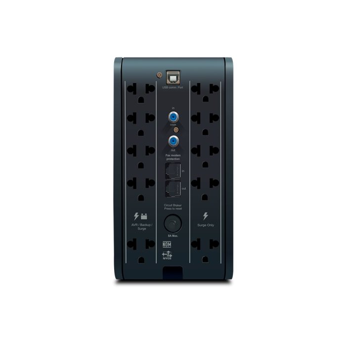 UPS R-SMART 1010I 1000VA/500W - 30min Autonomía, 10 Salidas, 5 USB-A, 1 USB-C, Color Negro