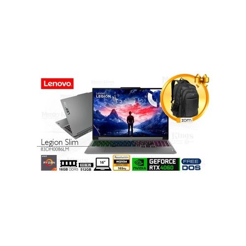 Lenovo Legion Slim 5 - Laptop 16” Ryzen 7, 512GB SSD, 16GB RAM, GeForce RTX 4060, Ideal para Gaming