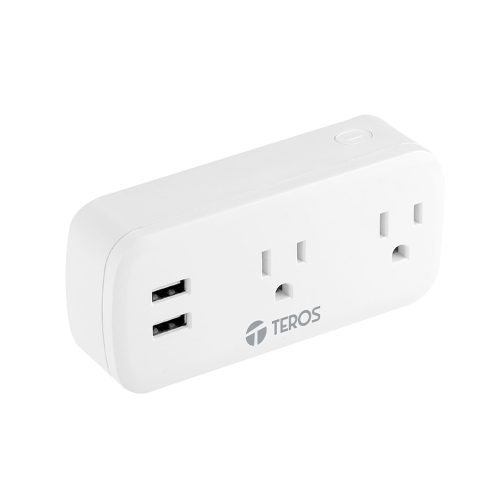 Tomacorriente Inteligente TEROS TE9102W Blanco con 2 Tomas y 2 USB, Conectividad Wi-Fi para el Hogar