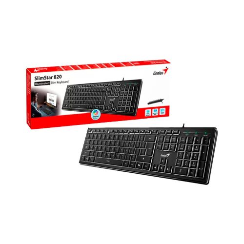 Teclado Genius Slimstar 820 AI Retroiluminado USB Color Negro, Diseño Slim y Conectividad Excelente