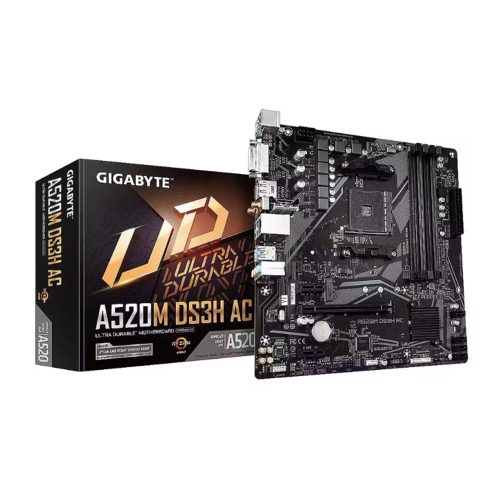 Placa base GIGABYTE A520M-DS3H-AC AM4, 128GB DDR4 4400MHz, HDMI y DVI, ideal para gaming y multitarea