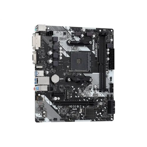 Placa Madre Asrock B450M-HDV R4.0 AM4, DDR4 3200MHz, Ideal para PC Gamer Compacta y Eficiente